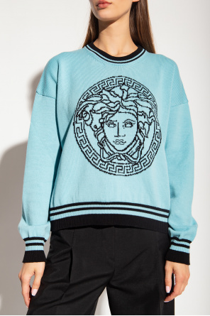 Versace★素敵！College Fit  Blue Logo Print Sweatshirt Versace Men's College Fit Royal Blue Logo Print Crewneck